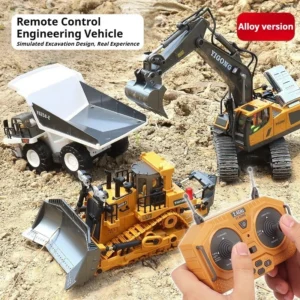 4WD Remote Control Excavator Toy 2.4GHz RC Construction Vehicle Dump Truck Bulldozer Crawler Engineering Car Best for Kids Gifts